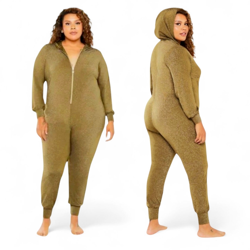 SAVAGE X FENTY Sleep & Shine Hooded One-Piece Olive Shimmer Jumpsuit